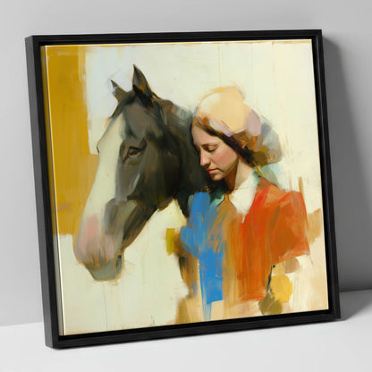 Unspoken Bond horse & rider canvas wall art in black frame