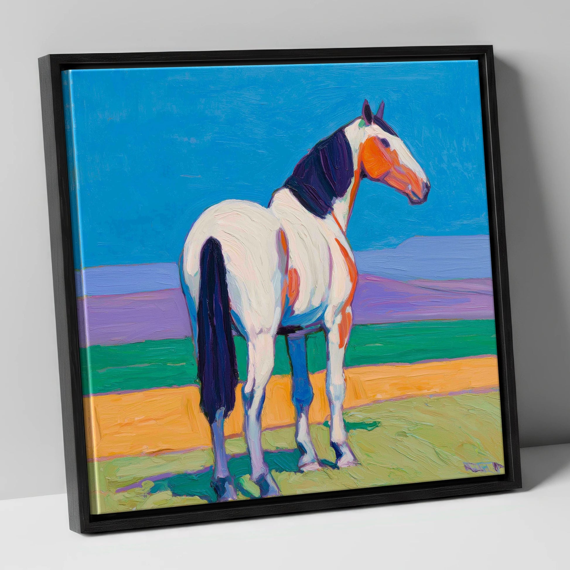 The Painted Sentinel horse breed canvas wall art in black frame