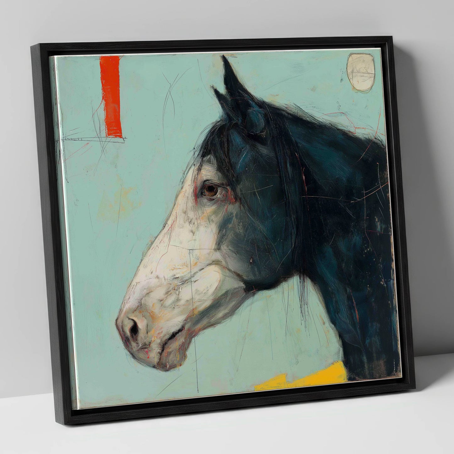 Abstract Equine Profile horse portrait canvas wall art in black frame
