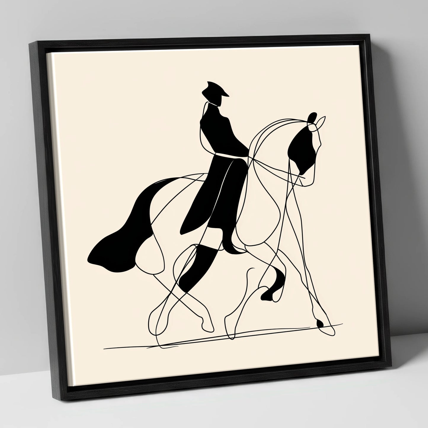 Harmony in Motion dressage horse canvas wall art in black frame