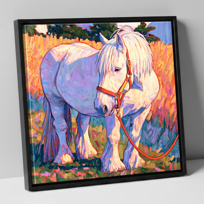 Feathered Cob in Vibrant Light horse breed canvas wall art in black frame