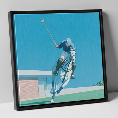 The Azure Chukka polo horse canvas wall art in black frame