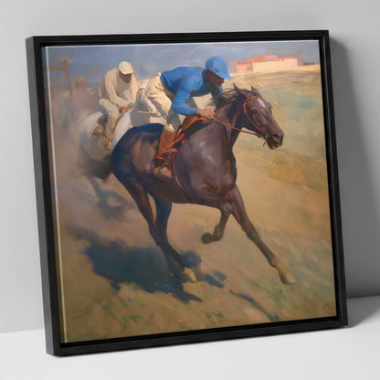 The Final Furlong racing horse canvas wall art in black frame