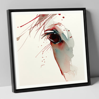 Crimson Gaze horse portrait canvas wall art in black frame