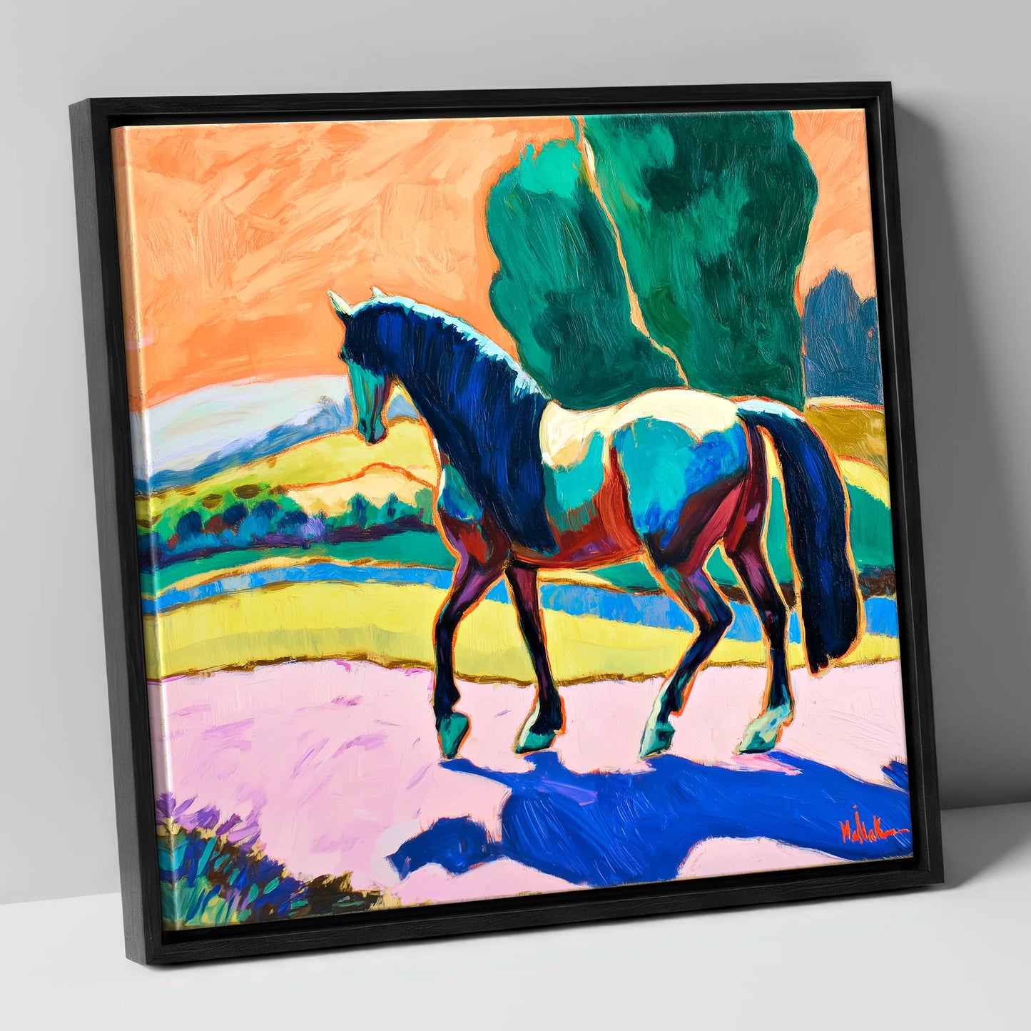 The Cobalt Stride horse breed canvas wall art in black frame