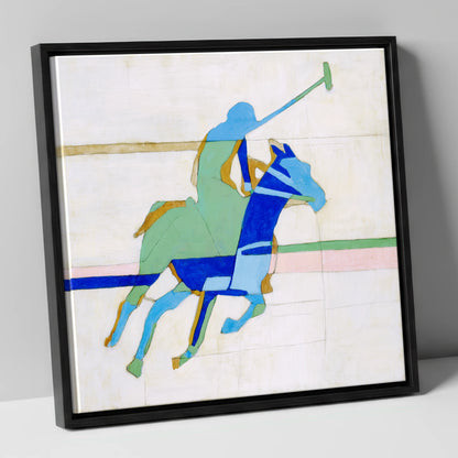 Dynamic Azure Polo polo horse canvas wall art in black frame