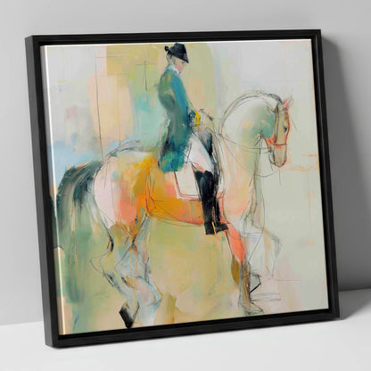 Abstract Dressage Harmony dressage horse canvas wall art in black frame