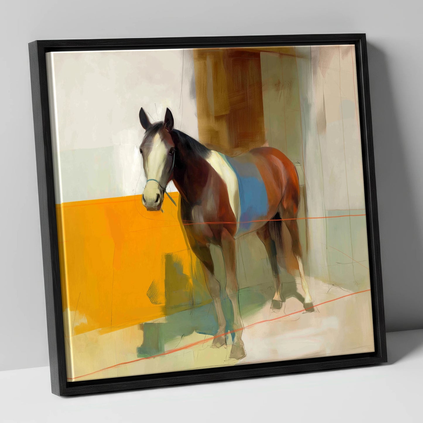 Bold Stable Geometry horse stable canvas wall art in black frame