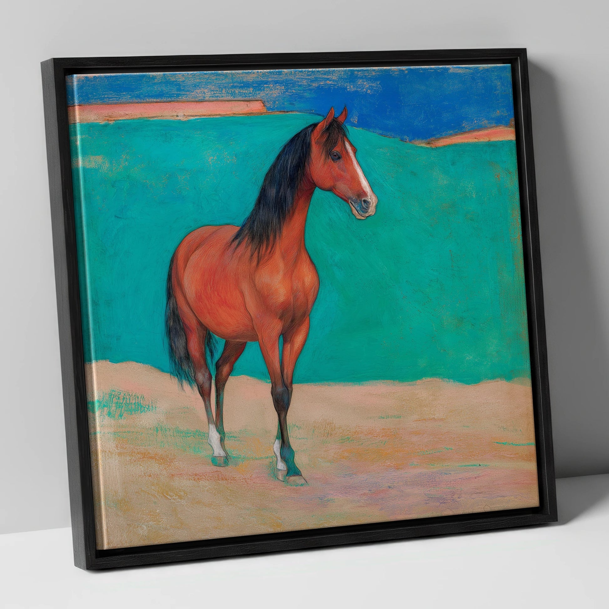 Radiant Chestnut Profile horse breed canvas wall art in black frame