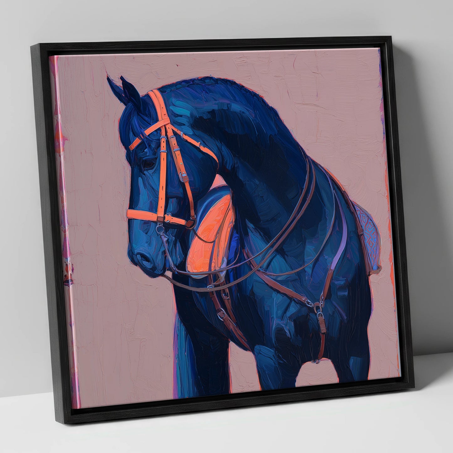 Vibrant Indigo Profile horse breed canvas wall art in black frame
