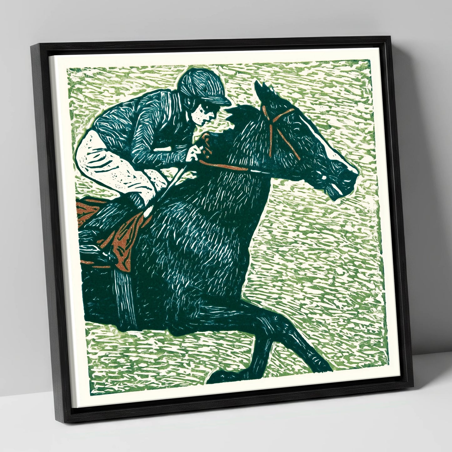 The Final Furlong racing horse canvas wall art in black frame