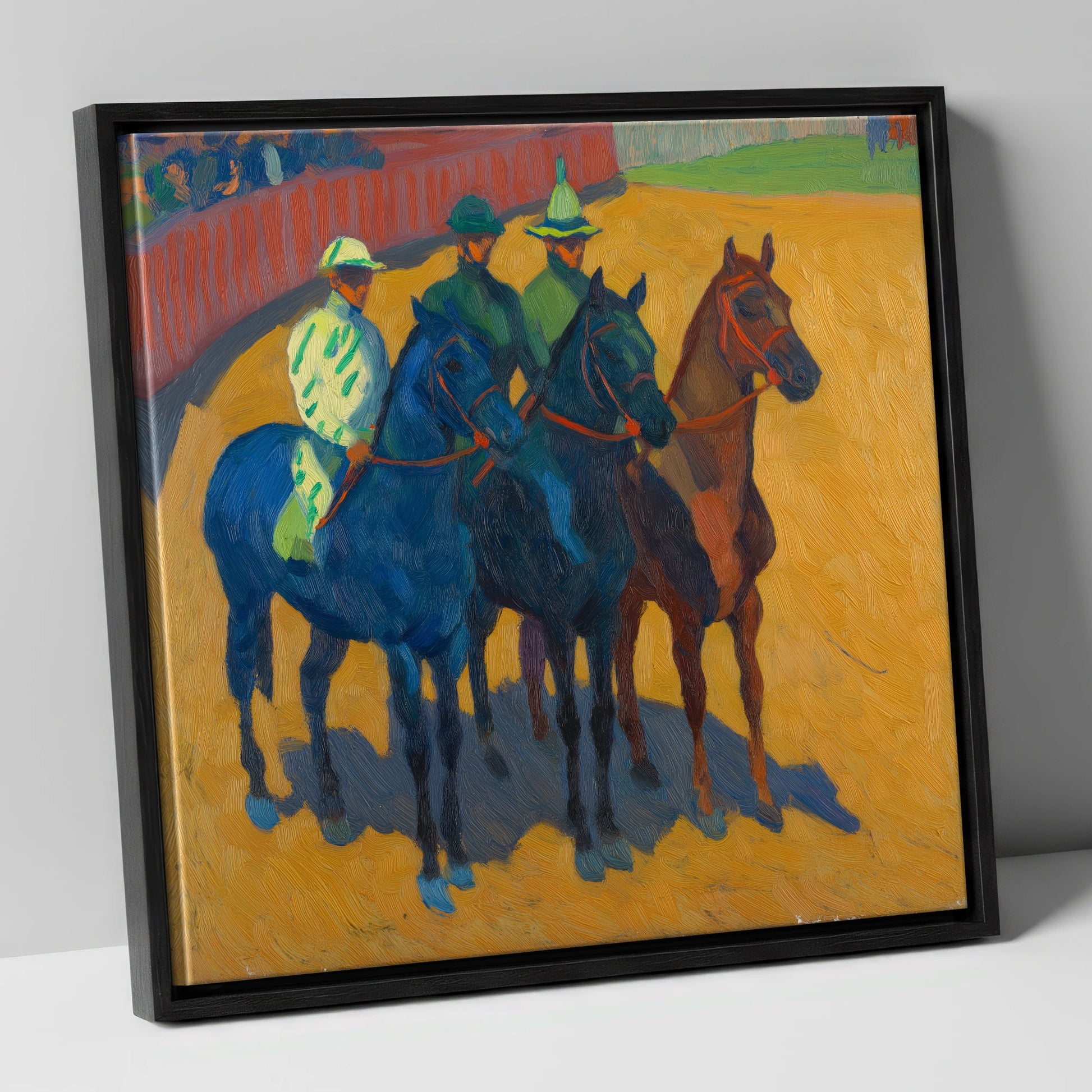 Anticipation in the Ring racing horse canvas wall art in black frame