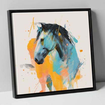 Azure Spirit horse portrait canvas wall art in black frame