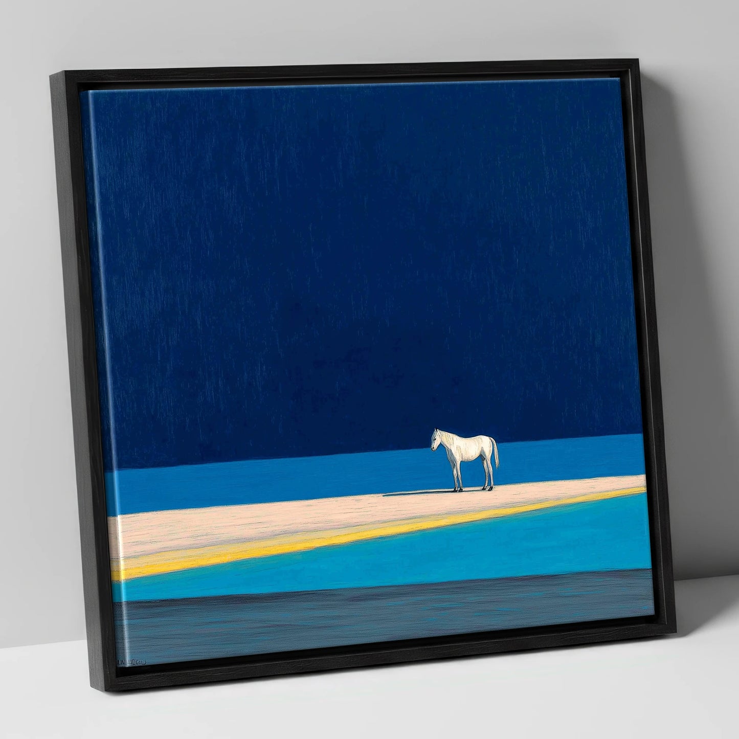 Midnight Blue Horizon horse landscape canvas wall art in black frame
