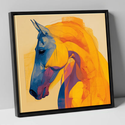 Cobalt and Gold Contour horse breed canvas wall art in black frame