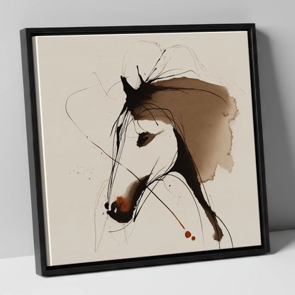 Fluid Sepia Equine Profile horse portrait canvas wall art in black frame