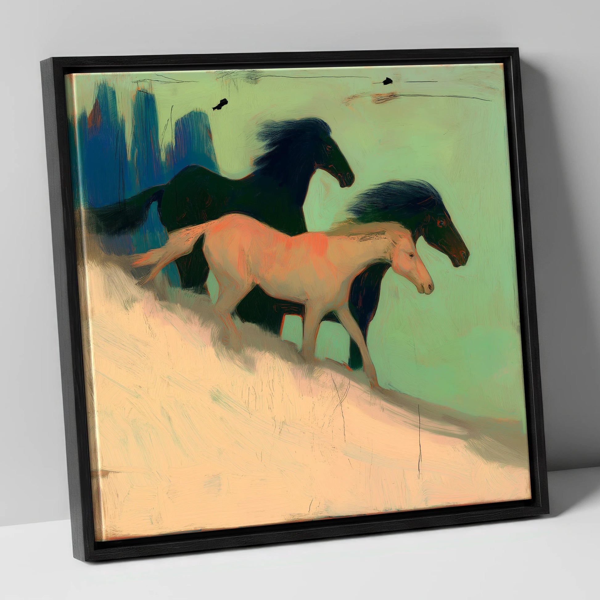 Shadows in the Sage wild horses canvas wall art in black frame