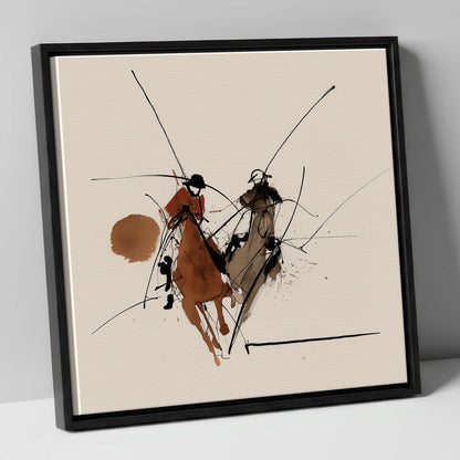 The Ride-Off polo horse canvas wall art in black frame