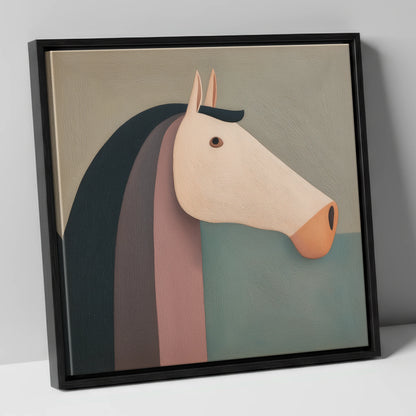 Earthy Equine Profile horse portrait canvas wall art in black frame