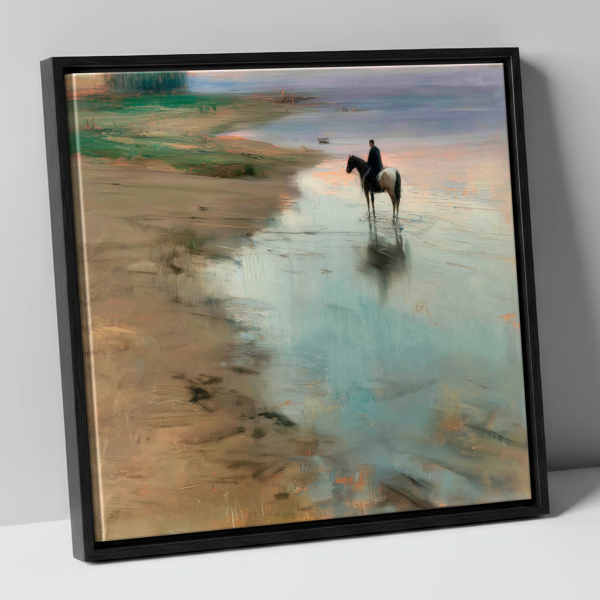 The Quiet Tide horse landscape canvas wall art in black frame