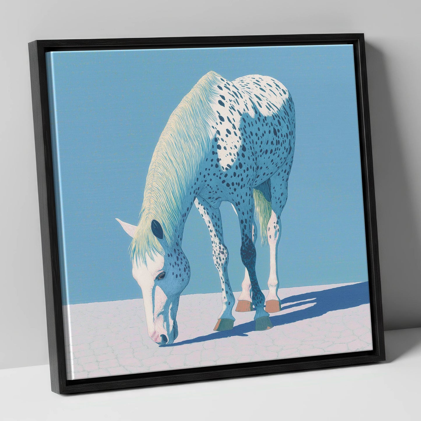 Azure Appaloosa horse breed canvas wall art in black frame