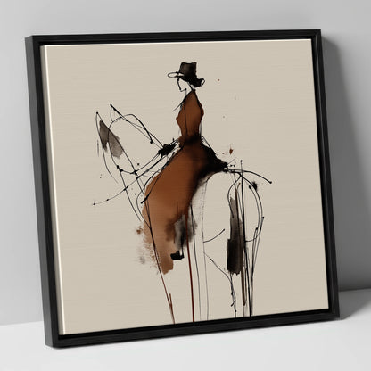 Sepia Equestrian Silhouette horse & rider canvas wall art in black frame