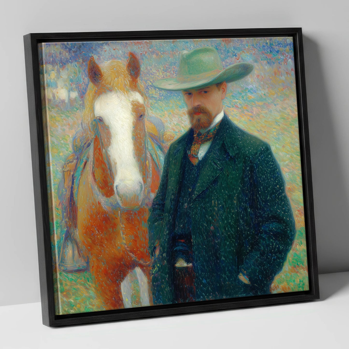 The Western Horseman western horse canvas wall art in black frame