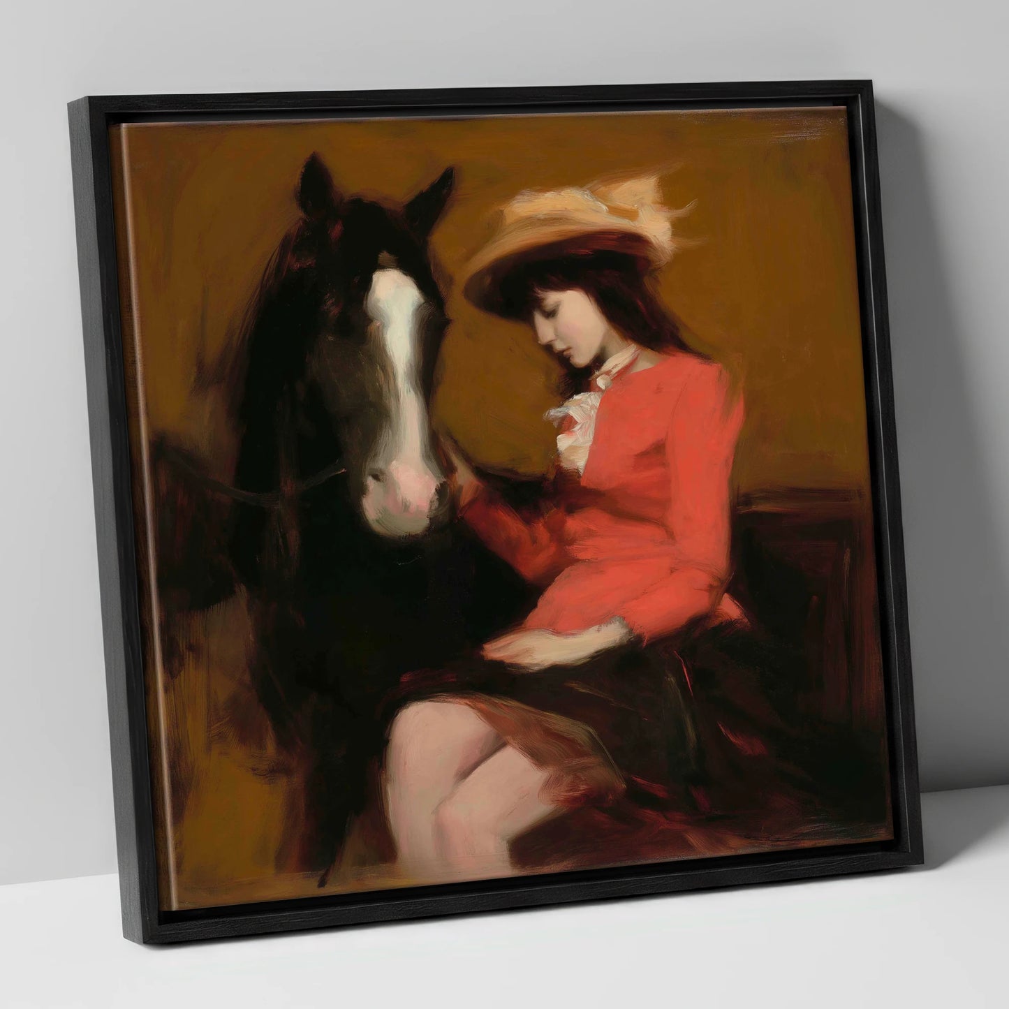 A Quiet Connection horse & rider canvas wall art in black frame