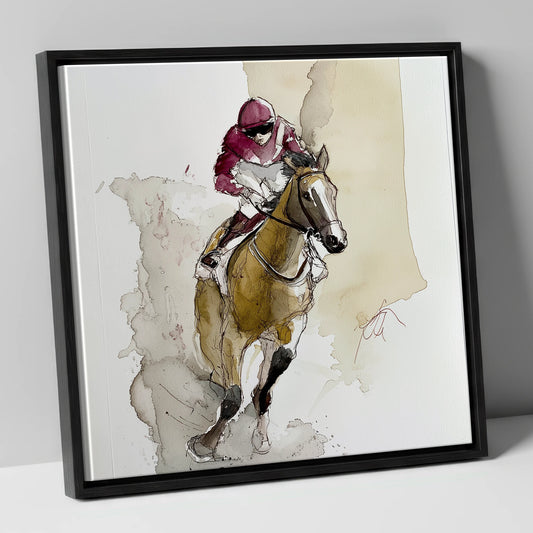 The Final Furlong racing horse canvas wall art in black frame