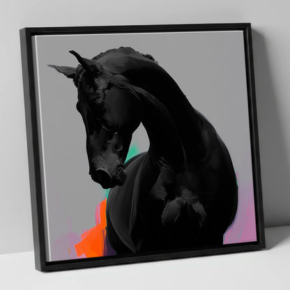 Sculpted Obsidian horse breed canvas wall art in black frame