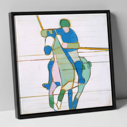 Azure Polo Rhythms polo horse canvas wall art in black frame