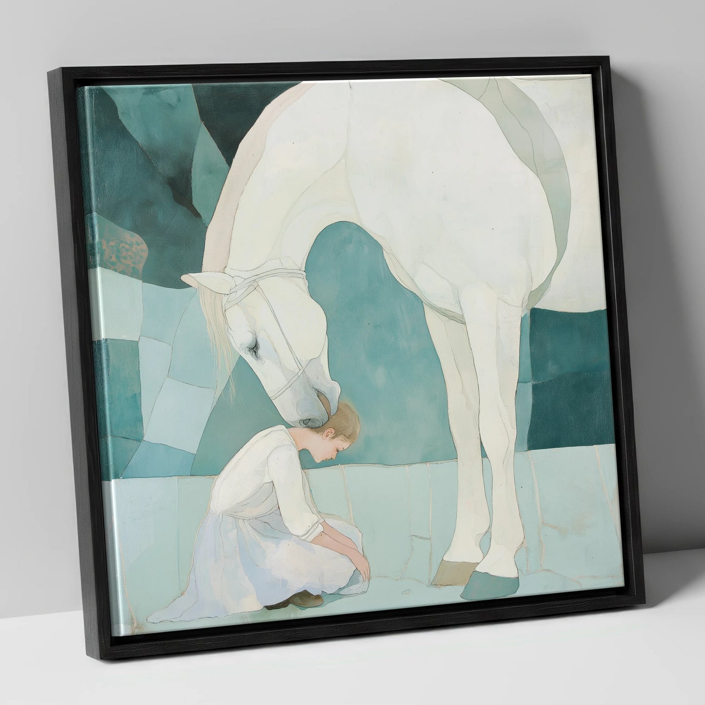 The Gentle Guardian horse & rider canvas wall art in black frame