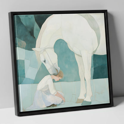 The Gentle Guardian horse & rider canvas wall art in black frame