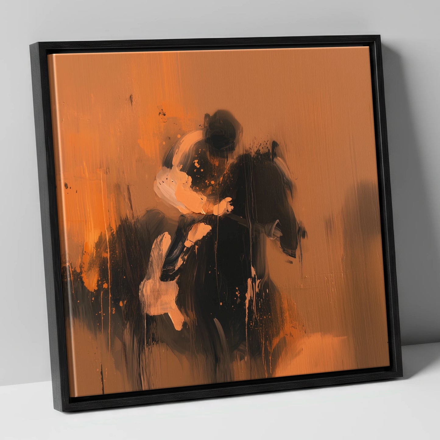 Through the Amber Dust racing horse canvas wall art in black frame
