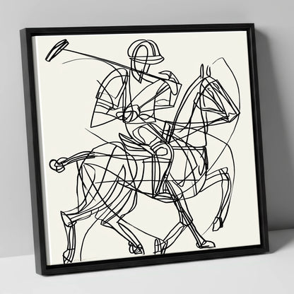 Linear Polo Strike polo horse canvas wall art in black frame