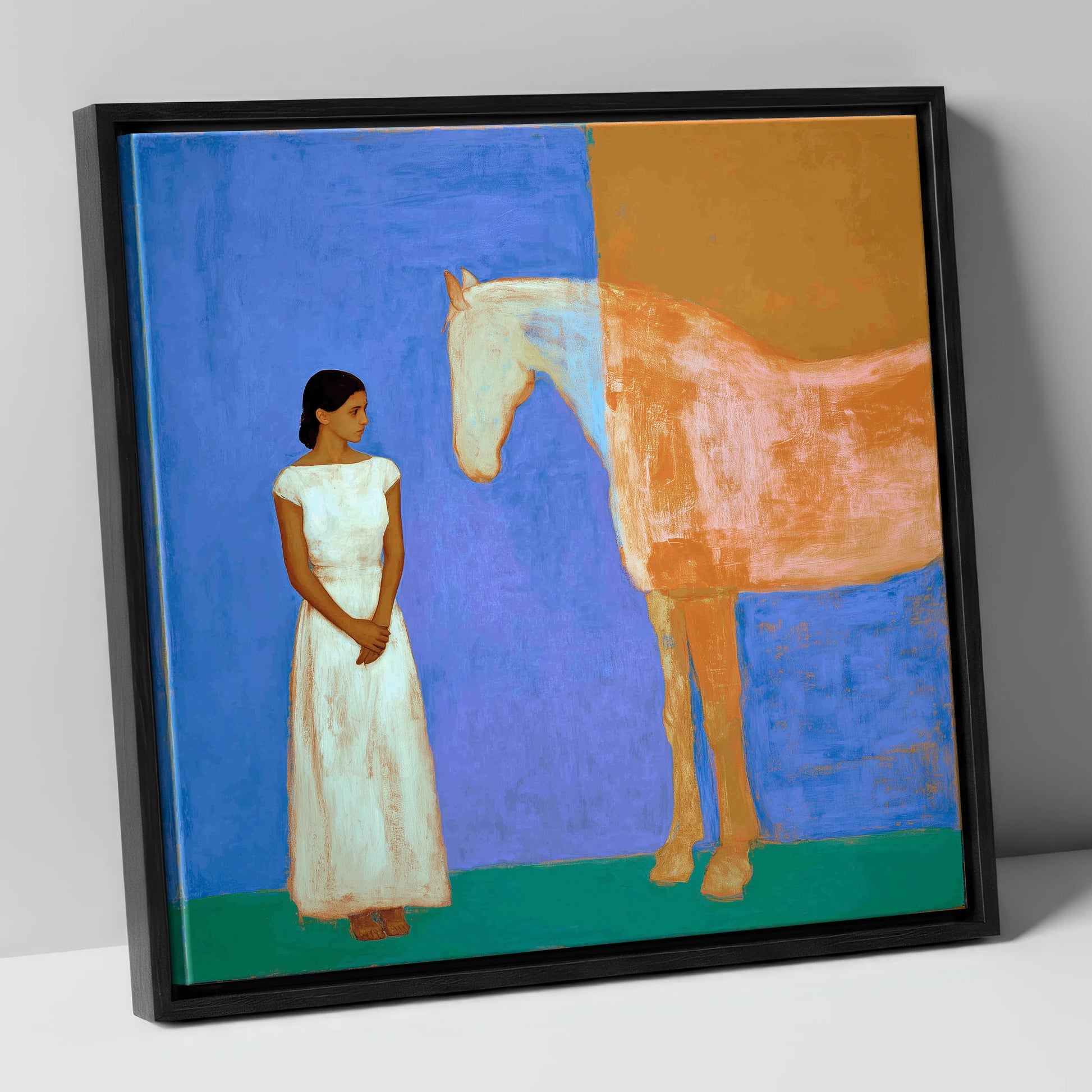 A Silent Understanding horse & rider canvas wall art in black frame