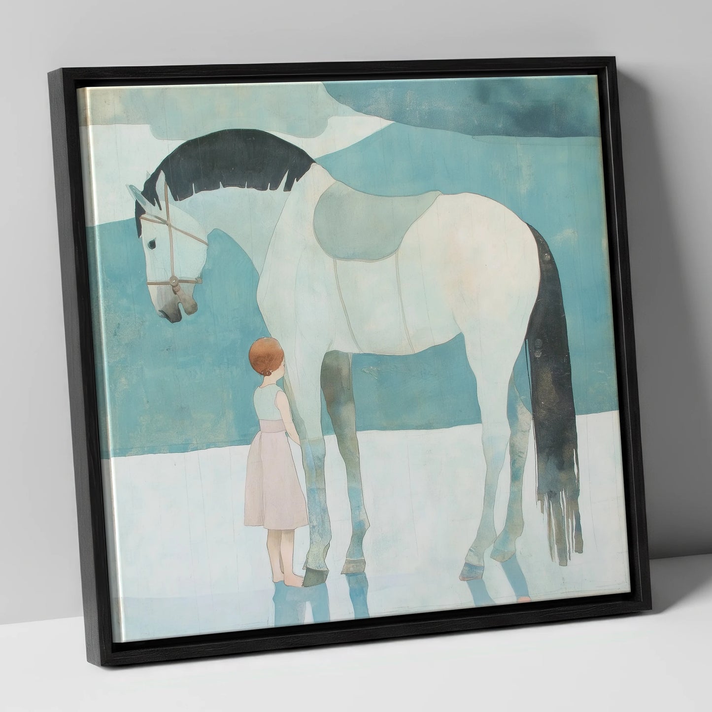 Quiet Trust horse & rider canvas wall art in black frame