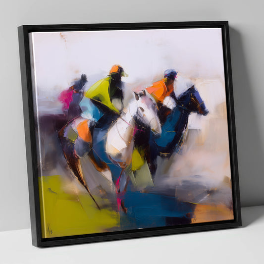 The Vibrant Chase racing horse canvas wall art in black frame