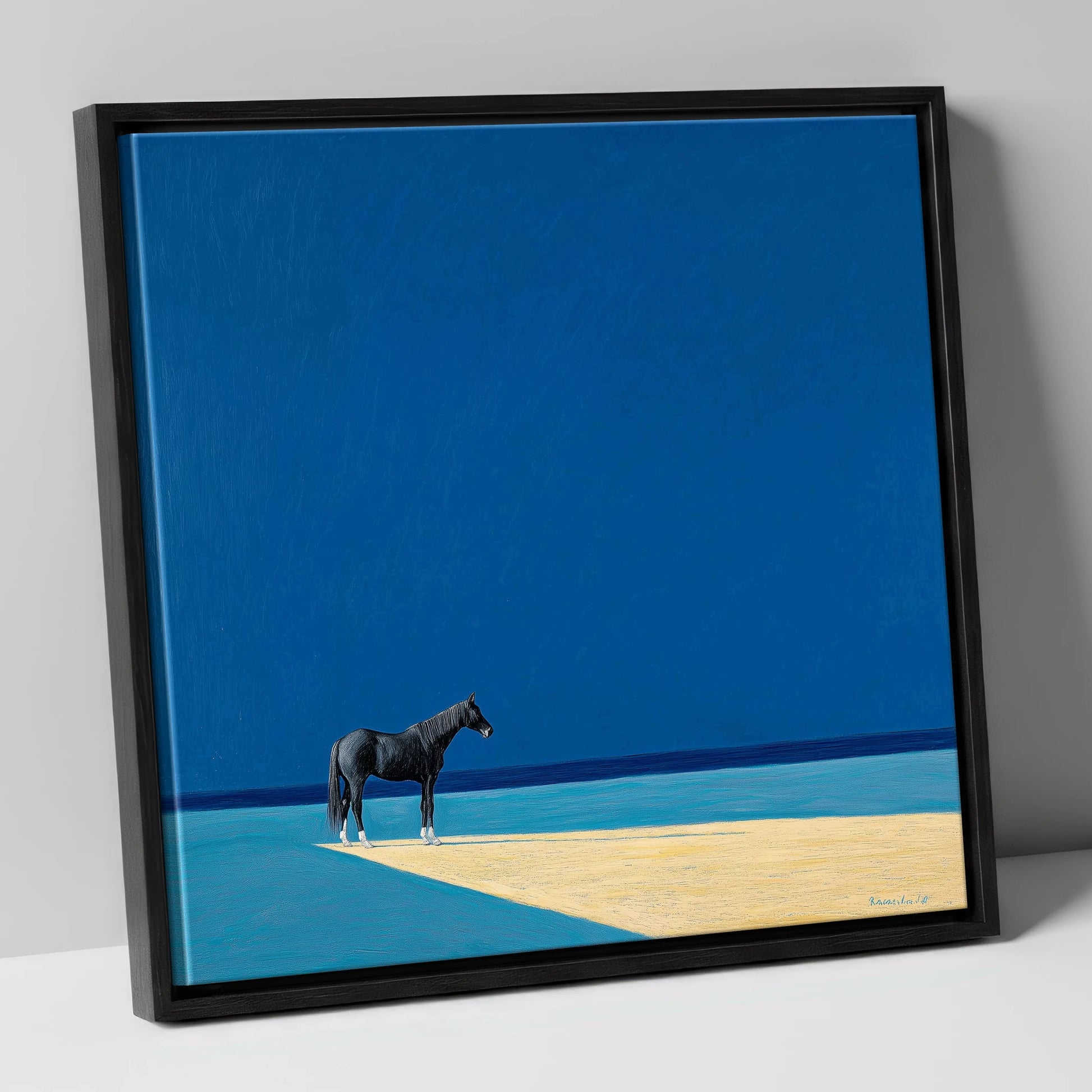 At the Azure Edge horse breed canvas wall art in black frame