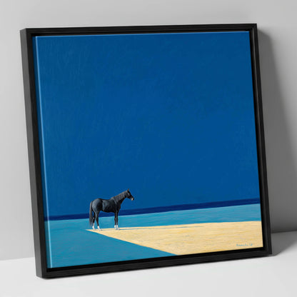 At the Azure Edge horse breed canvas wall art in black frame