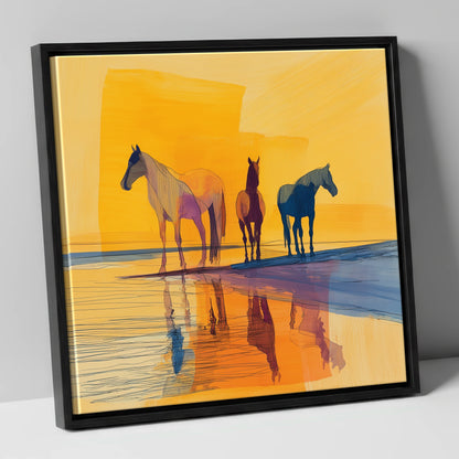 Amber Horizon Horses horse landscape canvas wall art in black frame