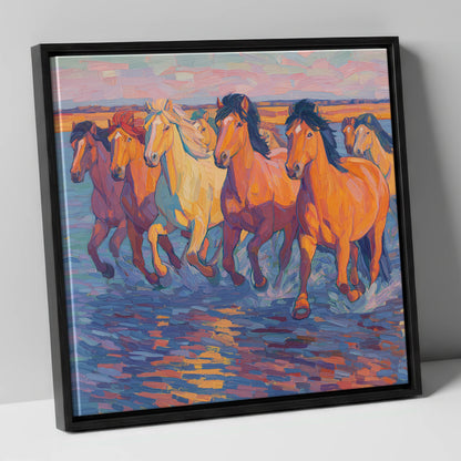 The Painted Tide horse landscape canvas wall art in black frame