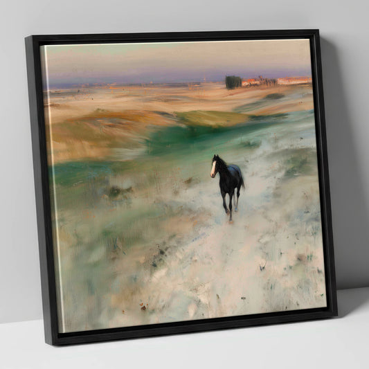Heading Home horse landscape canvas wall art in black frame