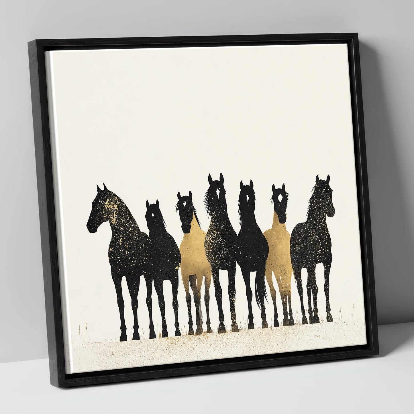 Gilded Companions horse landscape canvas wall art in black frame