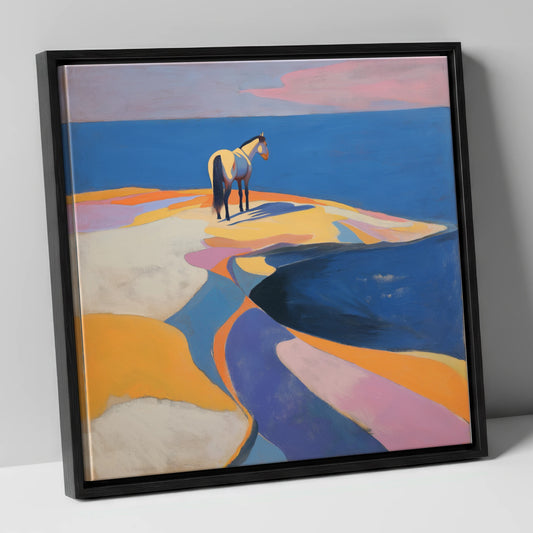 Sentinel by the Sea horse landscape canvas wall art in black frame