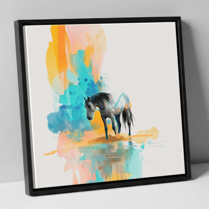 Vibrant Grey Reflection horse portrait canvas wall art in black frame