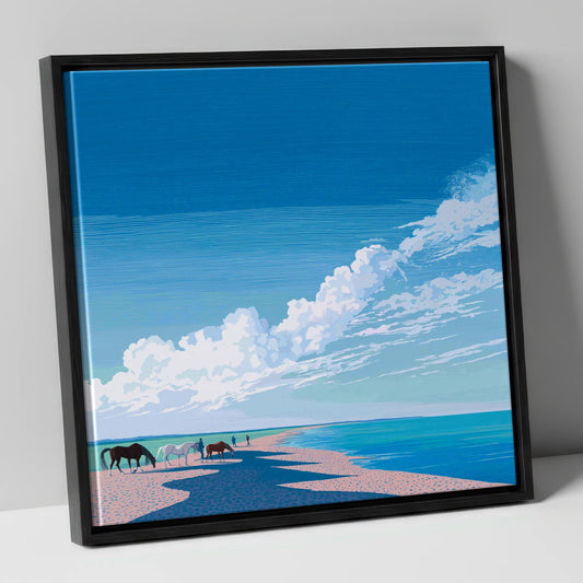 Endless Shoreline Hack horse landscape canvas wall art in black frame