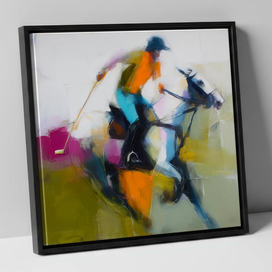 Midfield Momentum polo horse canvas wall art in black frame