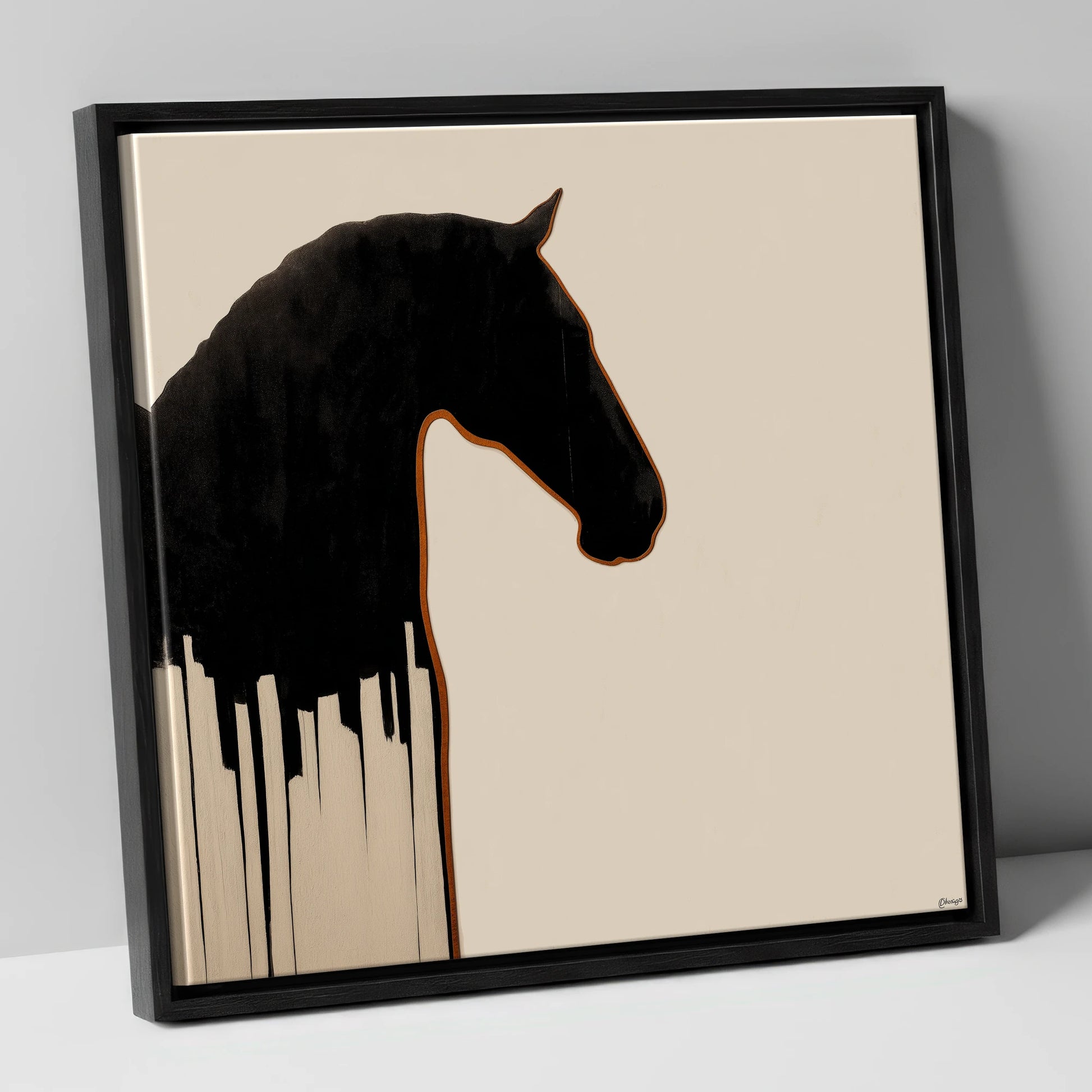 Midnight Equine Silhouette horse breed canvas wall art in black frame