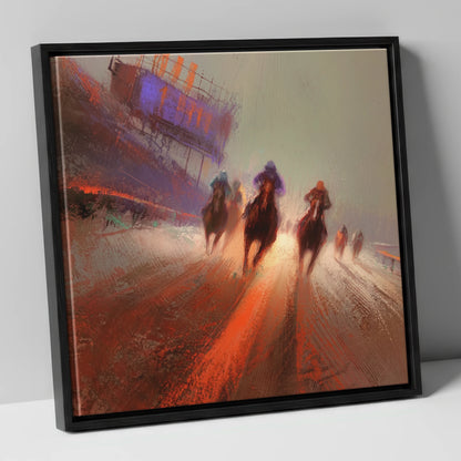 The Final Furlong racing horse canvas wall art in black frame